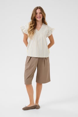 Kurzarm-Bluse Relaxed fit White/Blue/Yellow Stripe white multi