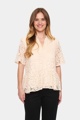 Kurzarm-Bluse Gerade Passform Creme
