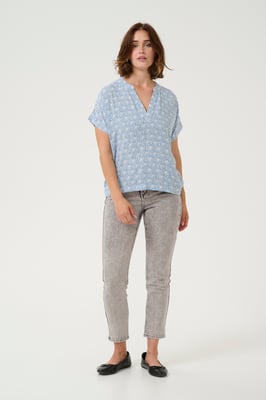 Kurzarm-Bluse Regular fit Blue/Moonstruck Print blue white