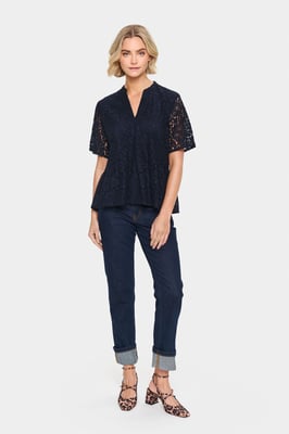 Kurzarm-Bluse Gerade Passform Night Sky dark blue