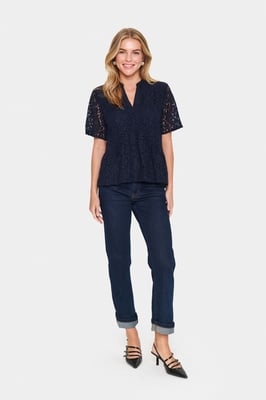 Kurzarm-Bluse Gerade Passform Night Sky dark blue