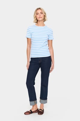T-Shirt Reguläre Passform Luftig Blau Weiß Gestreift light blue