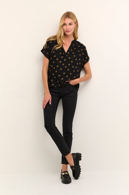 Kurzarm-Bluse Regular fit Black With Mustang Dot black brown