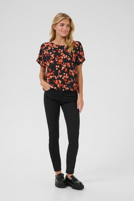 Kurzarm-Bluse Relaxed fit Red Flower floral