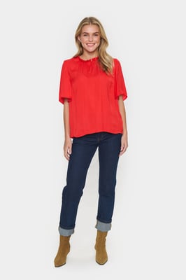 Kurzarm-Bluse Lockere Passform Flame Scarlet red