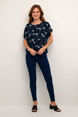 Kurzarm-Bluse Relaxed fit Midnight marine little flower floral