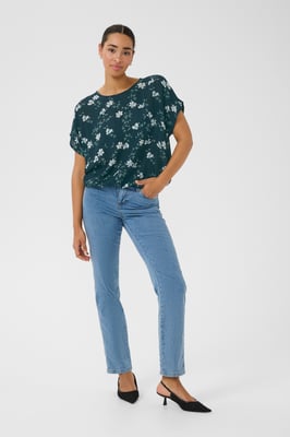 Kurzarm-Bluse Relaxed fit Midnight marine little flower floral