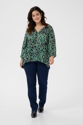 Kurzarm-Bluse Regular fit Green Leopard