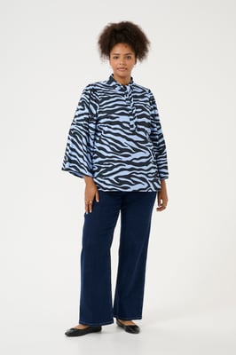 Kurzarm-Bluse Regular fit Blue / Black graphic black blue