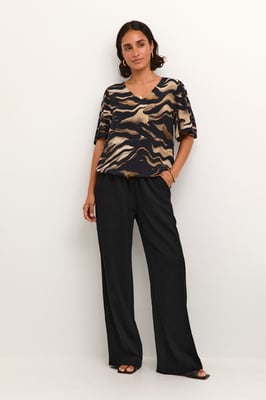 Kurzarm-Bluse Regular fit Black/Brown Tiger Print animal