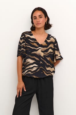 Kurzarm-Bluse Regular fit Black/Brown Tiger Print animal