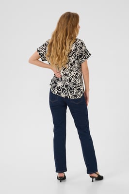 Kurzarm-Bluse Regular fit Black / Light Beige Flower floral