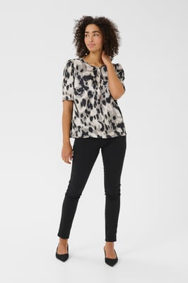 Kurzarm-Bluse Regular fit Grey Leopard Print