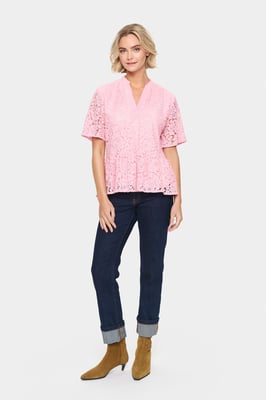 Kurzarm-Bluse Gerade Passform Pink Nectar rose