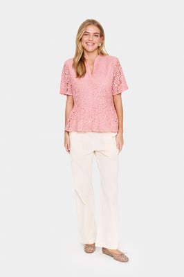 Kurzarm-Bluse Gerade Passform Pink Nectar rose