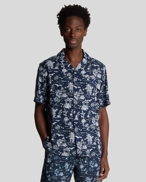 Lyle & Scott Botanischer Garten Druck Resort-Hemd - Dunkelblau
