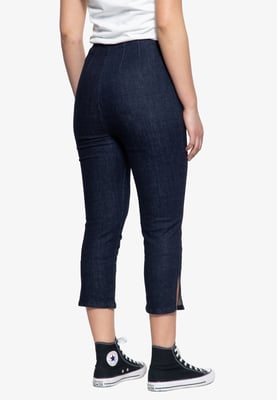 Queen Kerosin Damen High Waist Capri Jeanshose dunkelblau