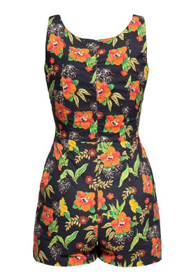 Queen Kerosin Damen Jumpsuit Hibiskus Black mehrfarbig
