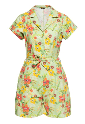 Queen Kerosin Damen Blusen Jumpsuit Hibiscus Mint mint