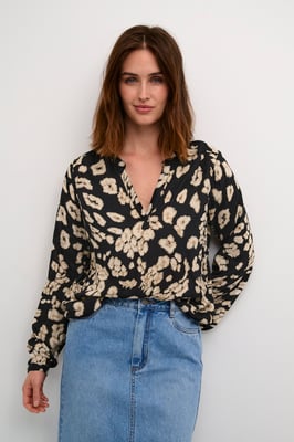 Langarm-Bluse Regular fit Black/Sand Leo Print leopard