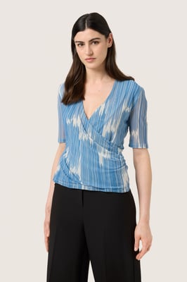 Langarm-Bluse Feminine Form Blue Scattered Print blue white