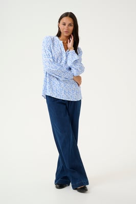 Langarm-Bluse Loose fit Blue/Chalk Graphic Print blue white