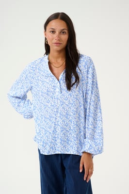 Langarm-Bluse Loose fit Blue/Chalk Graphic Print blue white