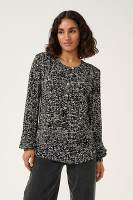 Langarm-Bluse Regular fit Black/Turtledove Graphic Dot black white