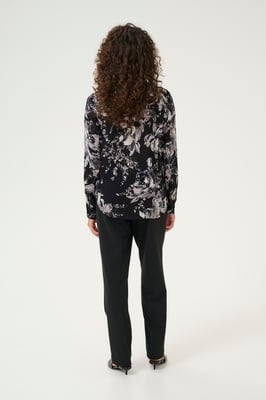 Langarm-Bluse Regular fit Black/White Painted Flower floral