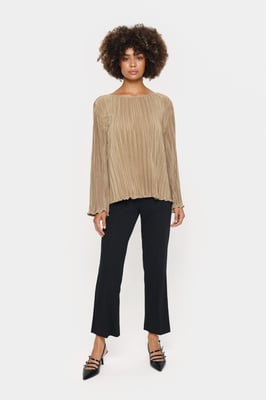 Langarm-Bluse Gerade Passform Dune beige