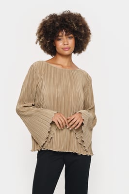 Langarm-Bluse Gerade Passform Dune beige