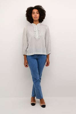 Langarm-Bluse Regular fit Turtledove/Black Stripe white black