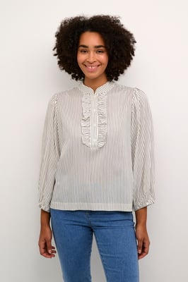 Langarm-Bluse Regular fit Turtledove/Black Stripe white black