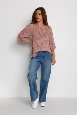 Langarm-Bluse Regular fit Dusty red / chalk leaf white red