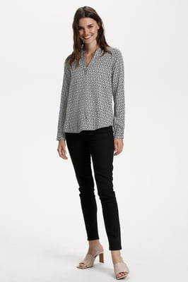 Langarm-Bluse Regular fit Black / Chalk Fan Print black white