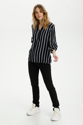 Langarm-Bluse Regular fit Midnight Marine/Chalk blue white