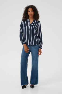 Langarm-Bluse Regular fit Midnight Marine/Chalk blue white