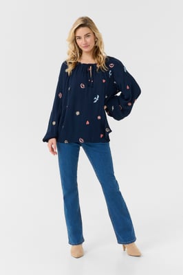 Langarm-Bluse Loose fit Dress blue with mulitcolor emb blue