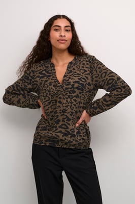Langarm-Bluse Regular fit Major Brown/Black Leopard