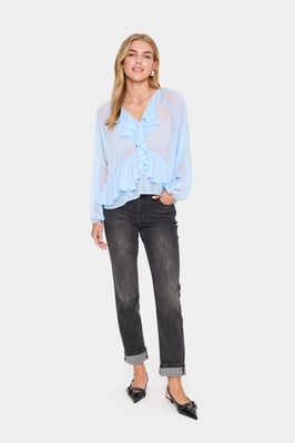 Langarm-Bluse Lockere Passform Chambray Blue