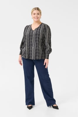 Langarm-Bluse Regular fit Black/White/Elephant Graphic black multi