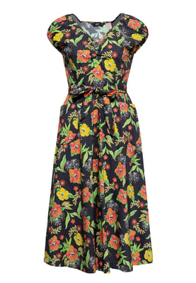 Queen Kerosin Damen Swing Kleid Hibiskus Black mehrfarbig