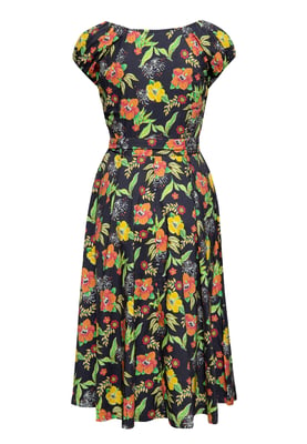 Queen Kerosin Damen Swing Kleid Hibiskus Black mehrfarbig