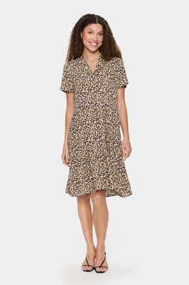 Kleid Lockere Passform Creme Leopard Strokes animal