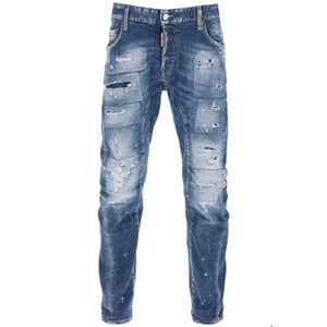 Dsquared2 Tidy Biker Jean Paint Splash verstärkte zerrissene blaue Jeans