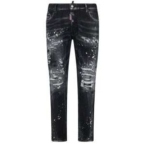 Dsquared2 Tidy Biker Jean Paint Splash verstärkte zerrissene schwarze Jeans