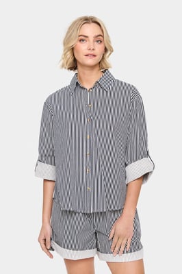 Langarm - Hemd Lockere Passform Ice Nightsky Stripe blue white