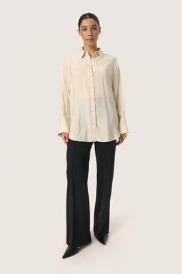 Langarm - Hemd Lockere Passform Oatmeal cream