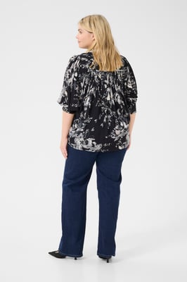 Langarm - Hemd Regular fit Black/White Painted Flower black white