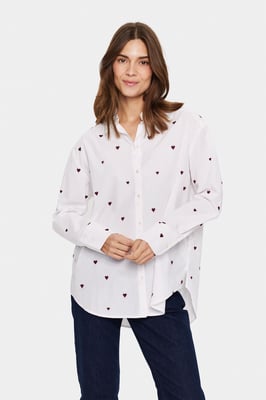 Langarm - Hemd Oversize fit Ice Burgundy Harts white